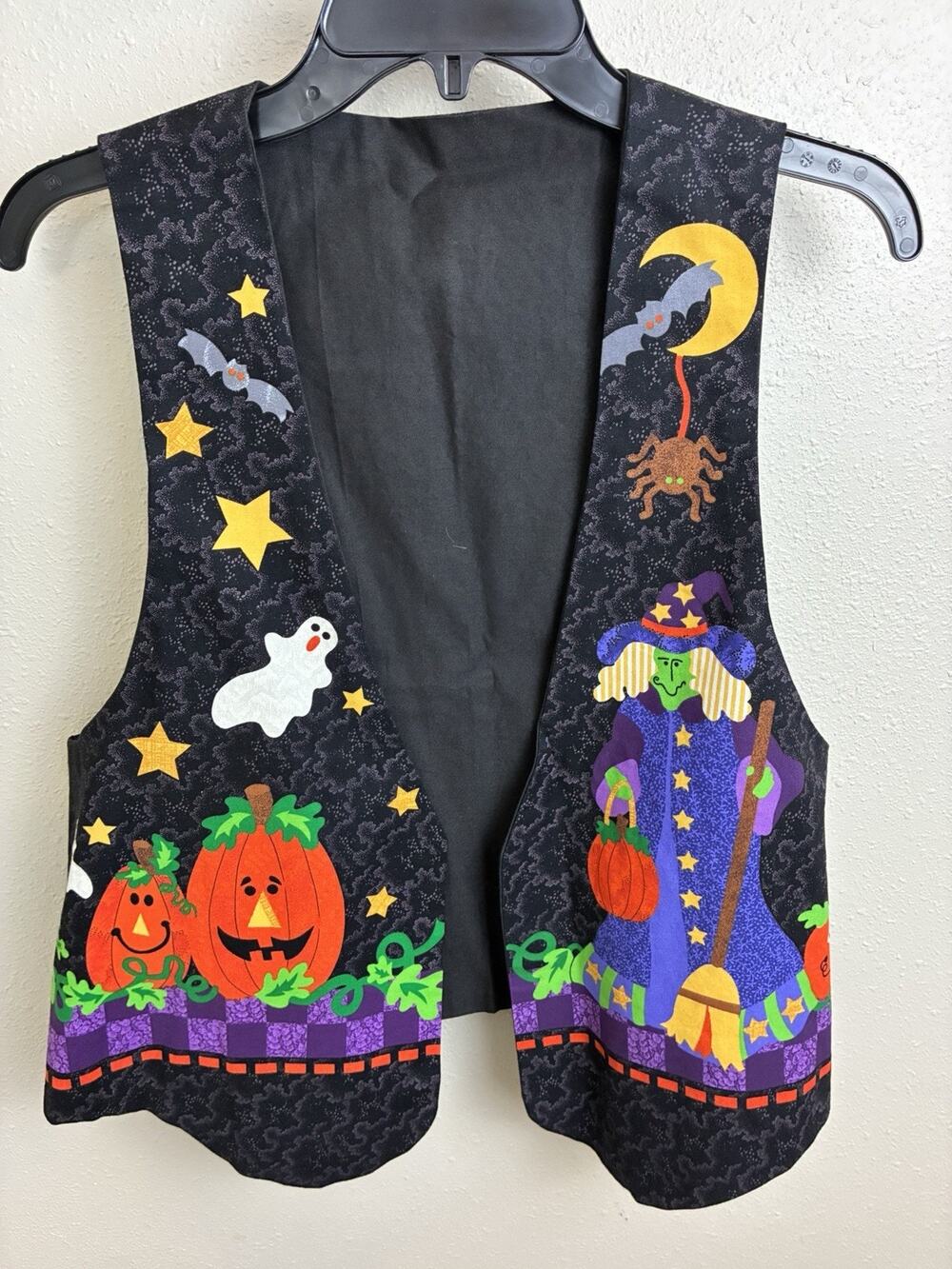 HALLOWEEN VEST HANDMADE SZ Medium/Large WITCHES CAT PUMPKIN Moon